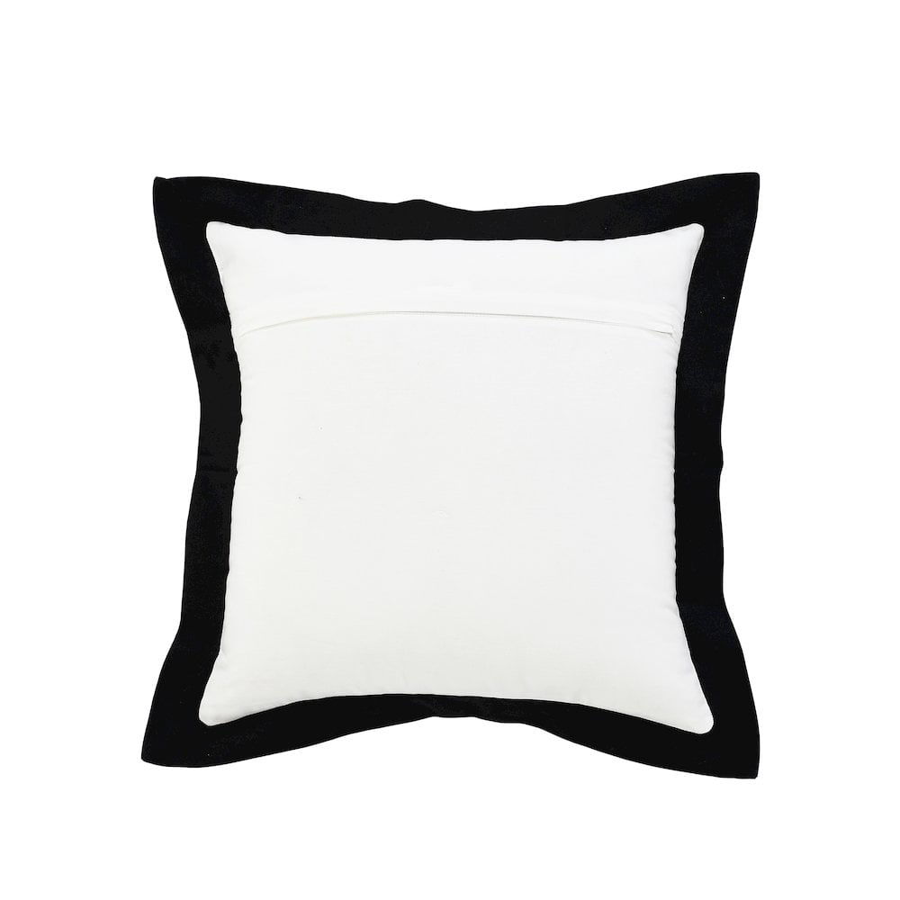 LR Home Ox Bay Hand-Woven White/Black Bordered All-Natural Cotton Pillow Cover