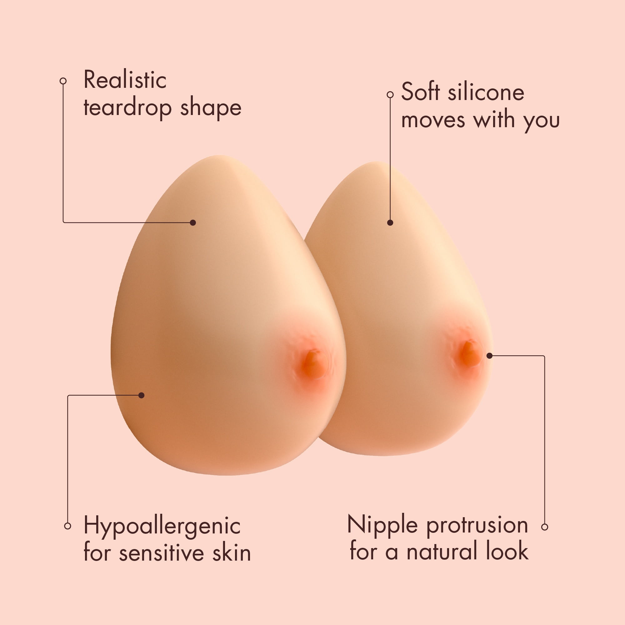 Real Silicone Breast Form Teardrop Shape Natural Full Suntan Skin