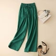 thumbnail image 3 of KALE Womens Linen Pants Palazzo Women Fashion Solid Color Cotton Flax Elastic Long Beach Leisure Trousers Women's Pants Green, 3 of 8