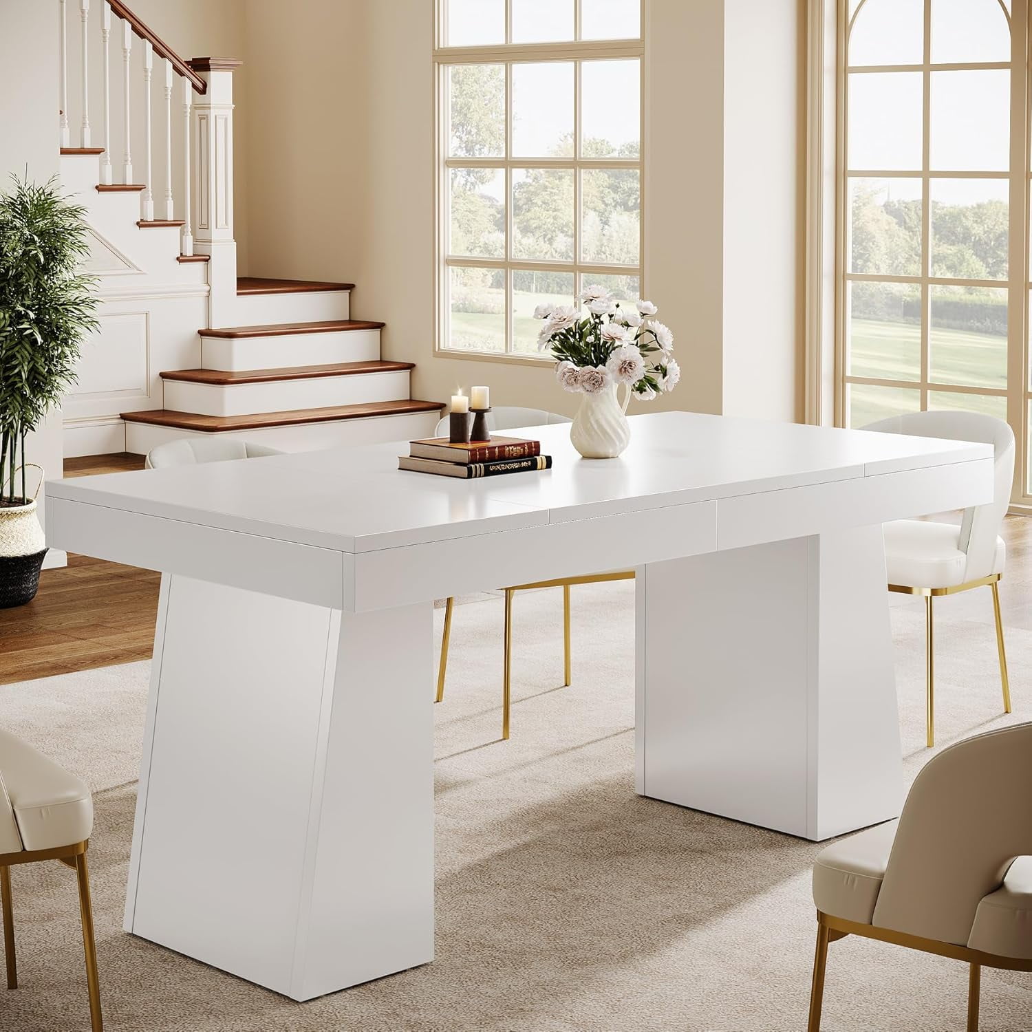 Tribesigns 55“ Dining Table for 4-6, Rectangular Wooden Dining Room Table, Kitchen Dinner Table, White