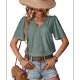 thumbnail image 3 of Blusas Informales de Negocios para Mujer, Blusas Elegantes de Trabajo, Atuendo de Verano, Moda 2025, Camiseta de Corta con Cuello en V, Verde, XL, 3 of 10