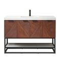 thumbnail image 2 of Mahon 48B" Bath Vanity in North American Deep Walnut with White Grain Stone Top, 2 of 16