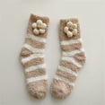 thumbnail image 2 of CNEJRHG 1Pair Womens Fuzzy Socks Winter Thickening Coral Velvet Cozy Slipper Socks Warm Flower Decor Mid-Calf Floor Socks Indoor Outdoor Crew Socks for Women Brown, 2 of 4