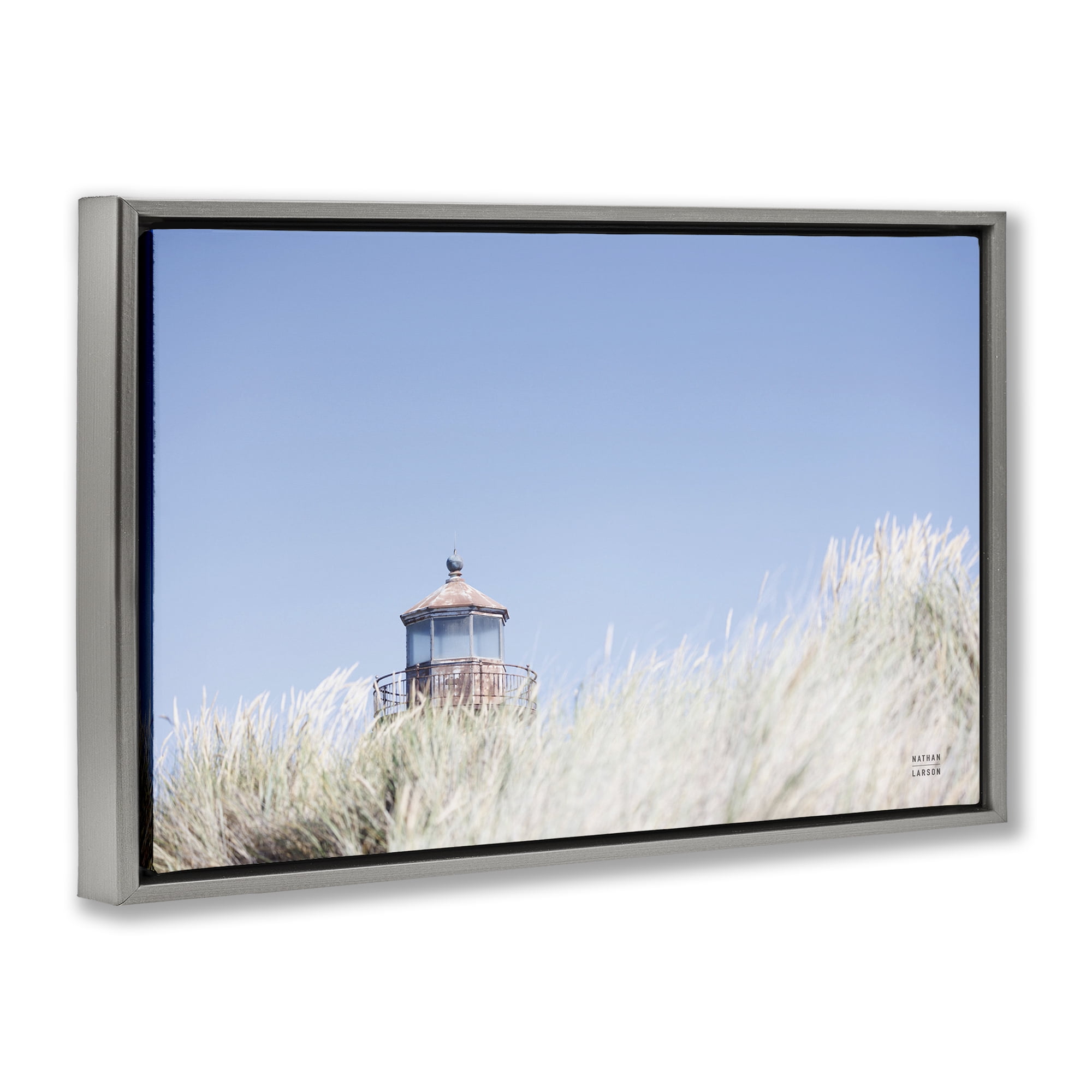 Stupell Industries Peering Over Lighthouse Landscape Photography Gray Floater Framed Canvas Art Print Wall Art, 31 x 21