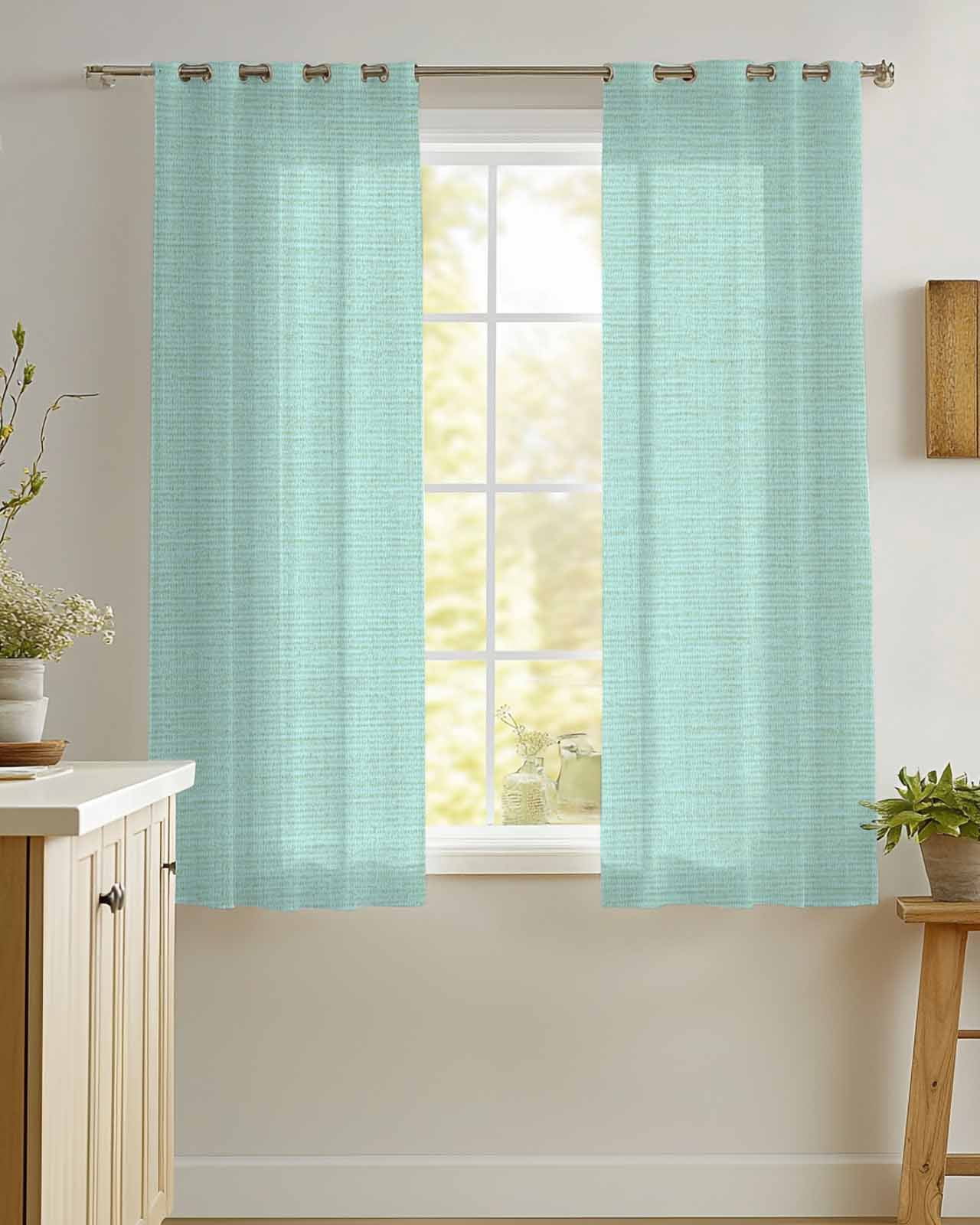 Linen Mint Green Sheer Curtains 54 Inch Length 2 Panels Set for Living Room/Bedroom, Modern Minimalist Pure Solid Color Kitchen Curtains Grommet Semi-Sheer Curtains Drapes Window Treatments 42"x54"x2