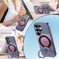 thumbnail image 2 of Magnetic For Samsung Galaxy S24 Phone Case,With 360° Rotatable Ring Kickstand,Anti-Scratch PU Leather Gradient Fiber Pattern Back Design,Shockproof Anti-fall Durable Phone Case,Purple, 2 of 9