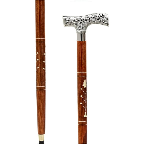 Premium Chromed Deluxe Walking Sticks | Rosewood Crafted Walking Cane with Solid Brass Chrome Decorative Bars | Walking Canes & Crutches | (Deco Bar, 36 Inches)