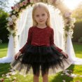 thumbnail image 3 of WMQPNNS Girls Dresses Sequin Bowknot Tutu Dress Toddler Tulle Sparkly Long Sleeve Fall Winter Party Dress Flower Girl Dress for Age 3-4 Years Girl, Red, 3 of 4