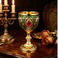 thumbnail image 4 of Brixlen Vintage Embossed Metal Goblet 30ML, European Decorative Small Wine Cup with Inlaid Gem, Retro Mini Goblet for Whiskey Liquor Home Table Decor Golden Green, 4 of 5