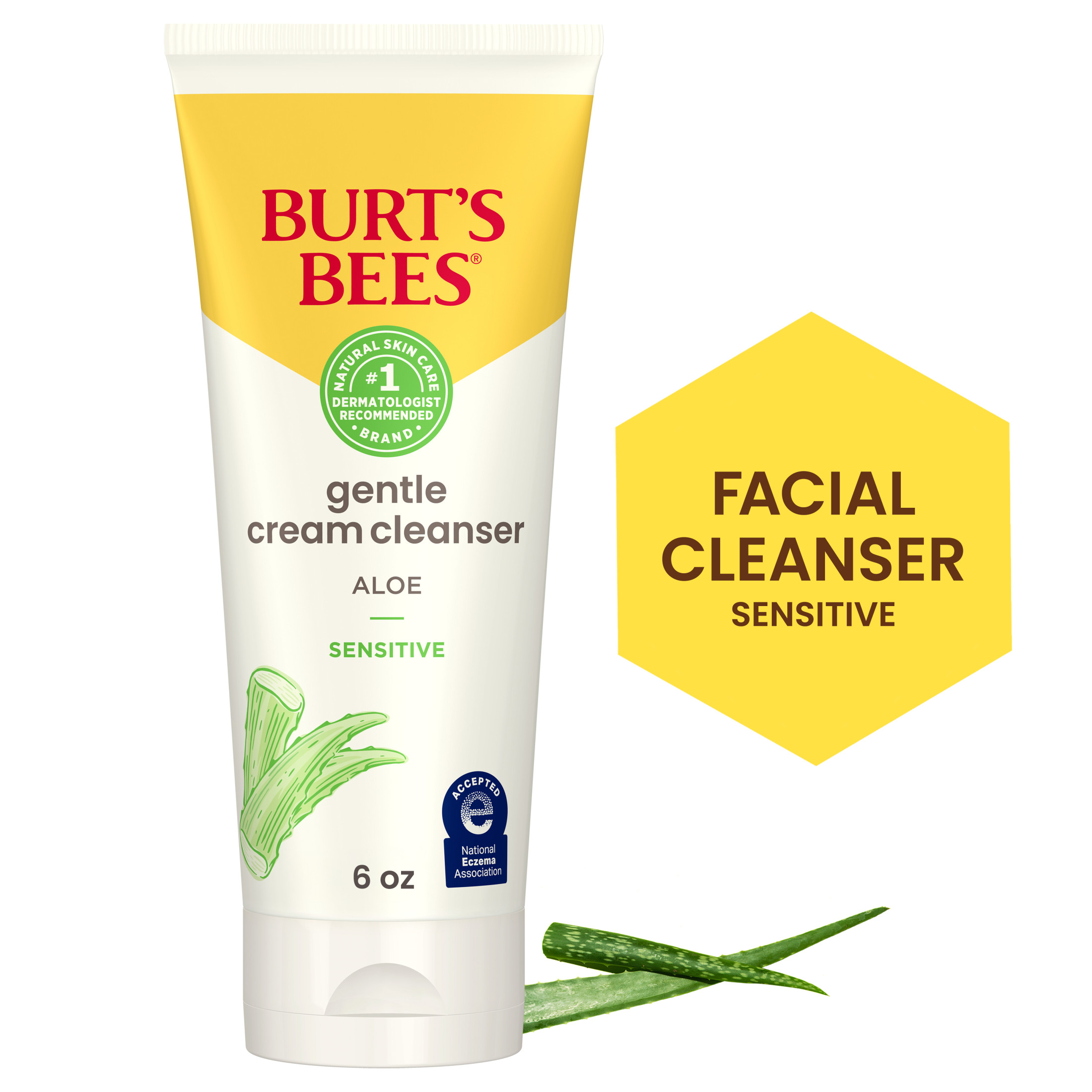Burt's Bees Gentle Cream Face Wash with Aloe for Sensitive Skin, 98.9% Natural Origin, 6 oz