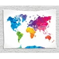 thumbnail image 1 of Map Tapestry, Low Poly Style Artistic Illustration of World Map Mosaic with Graded Rainbow Colors, Wall Hanging for Bedroom Living Room Dorm Decor, 80W X 60L Inches, Multicolor, by Ambesonne, 1 of 2