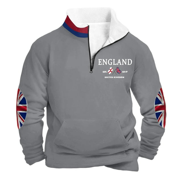 British Style High Collar Half Zip Pullover Pocket-Less Knit Lined Mens Sweatshirt for Everyday Casual Comfort