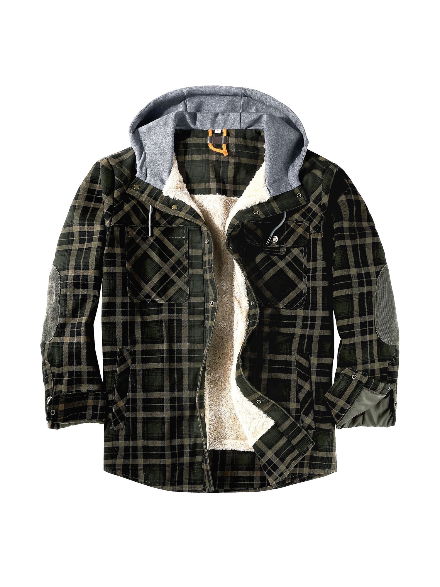 HIMONE Mens Quilted Plaid Button Down Hooded Jacket Sherpa Lined Casual ...