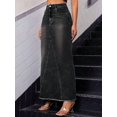thumbnail image 6 of Womens Medium Wash Maxi Denim Skirt With Asymmetrical Seam And Frayed Hem, 6 of 15