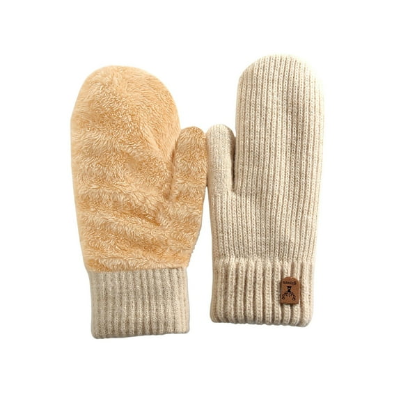 Niaviben Winter Mittens Ski Gloves Winter Gloves Windproof Winter Driving Gloves Fleece Gloves Beige One Size