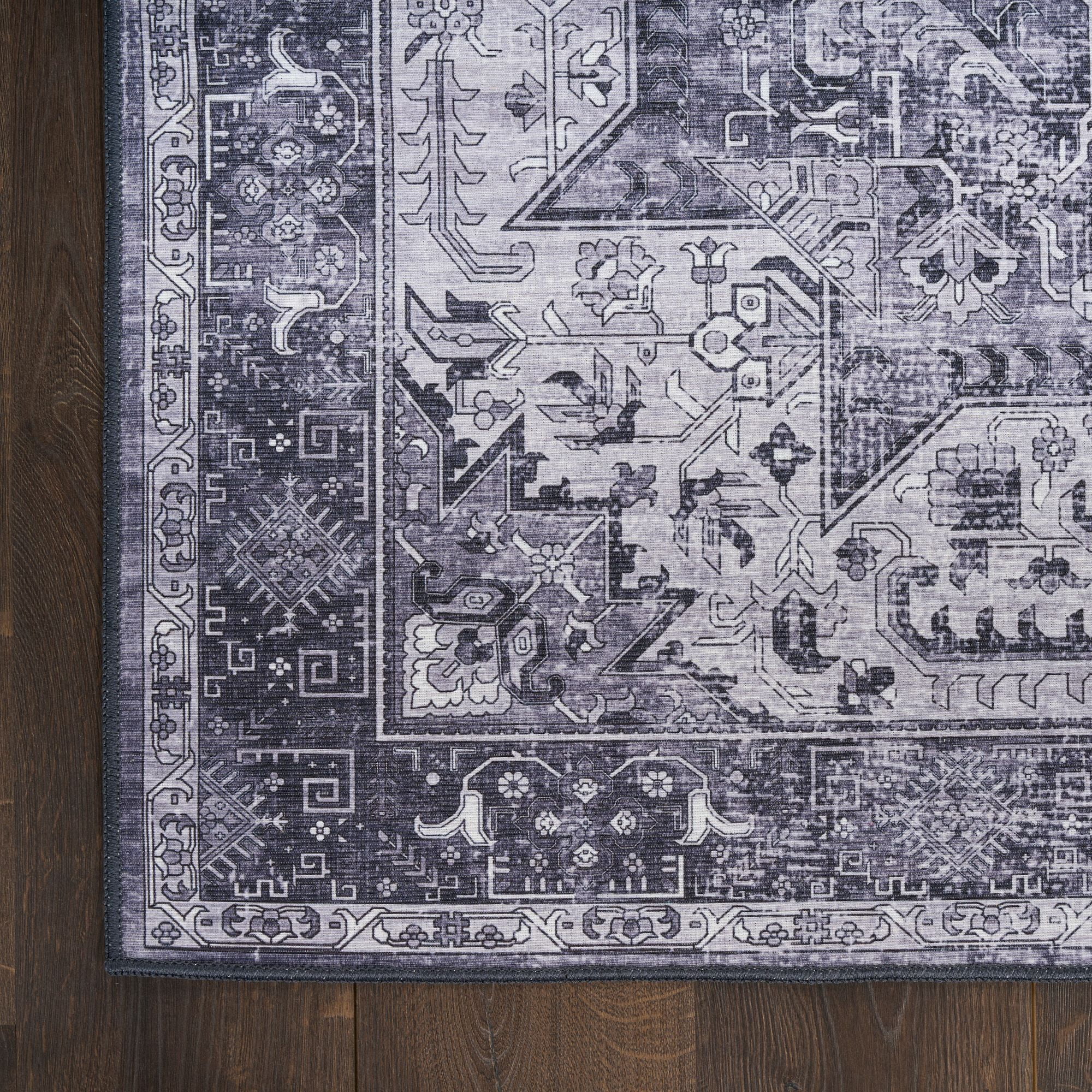Nourison Washables Vintage Non-Slip Indoor Rug Charcoal Grey 8' x 10'
