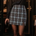 thumbnail image 4 of SZJXBUY Womens Plaid Mini Skirts Fall Winter Check Bodycon Pencil Skirt with Shorts Casual Side Slit Elastic High Waist Skorts Y2K Light Blue,M, 4 of 8