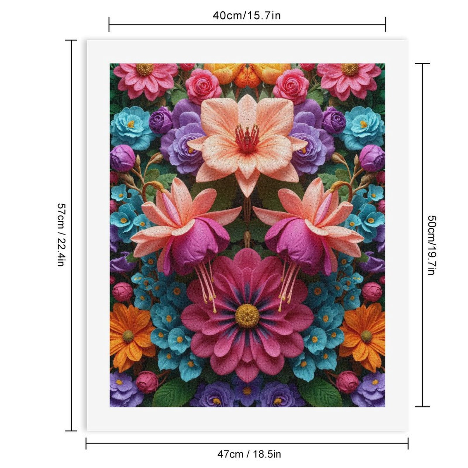 Paint By Numbers Kit for Adults Beginner - Colorful Floral Symmetry Art Print DIY Canvas Painting Kits for Adults, Frameless Paint By Number for Adults for Home Wall Decor 16x20 Inch