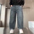 thumbnail image 2 of CPNG Boy's Thermal Fleece Lined Jeans Teen Boys Elastic Waist Straight Leg Button Front Zipper Denim Pants(Blue,9-10 Years), 2 of 7