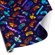 BIOBROWN Gaming Wrapping PresNok Paper - 17 Inch X 33 Ft - Colorful Video Game Design Gift Wrap Paper for Birthday Game Party Favor Game Lover Holiday