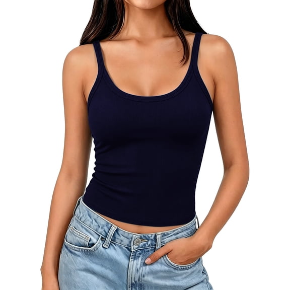 Dressy Tank Tops for Women Loose Fit V Neck Crop Workout Camisole With Built-In Bra Comfort Workout Tank Tops Woman Blue M
