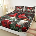 thumbnail image 3 of Manfei Red Cardinals Rose Queen Sheet Sets,Romantic Flower Floral Flat Sheet,Merry Xmas Queen Fitted Sheet For Child,Ultra Soft Home Decor,4pcs, 3 of 7
