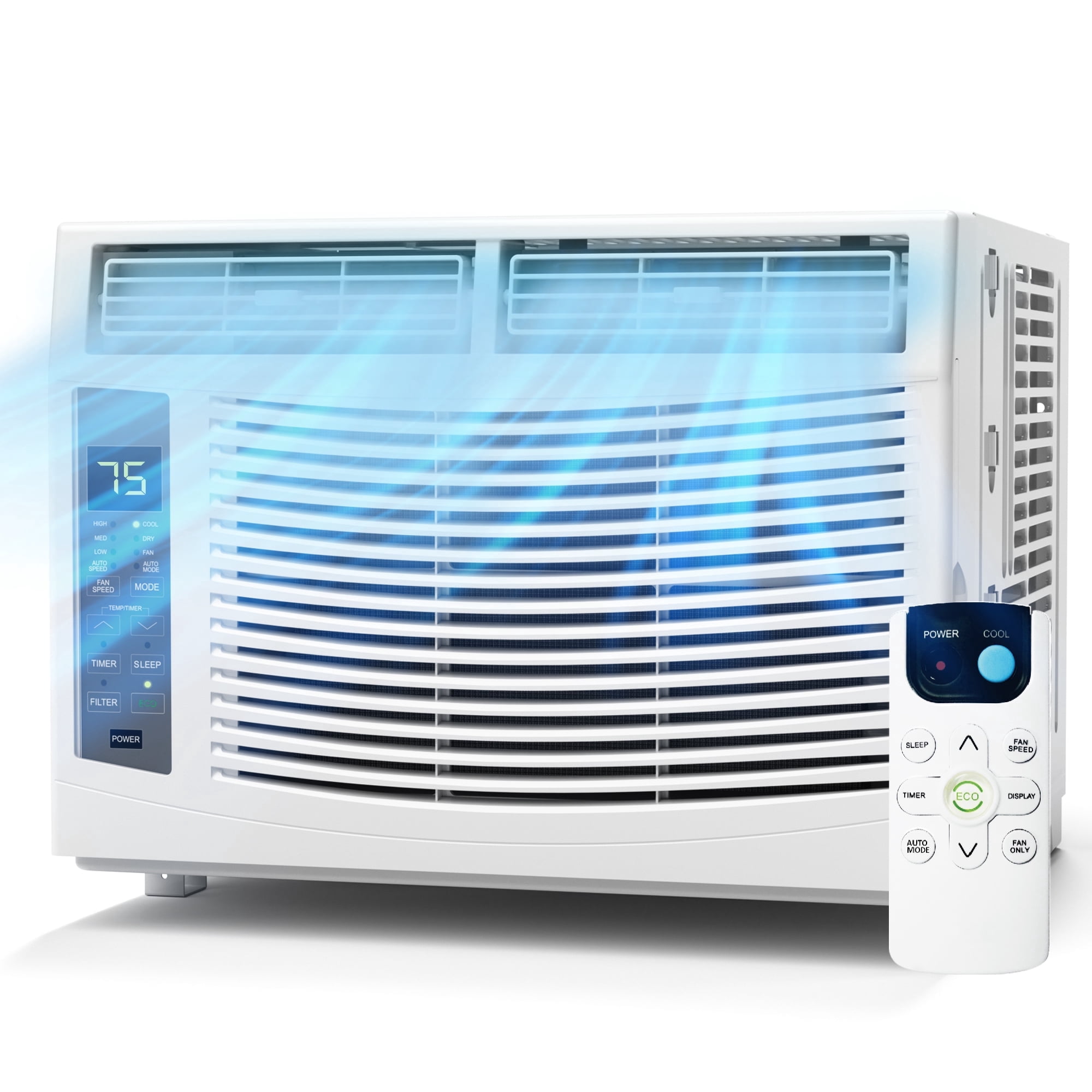 6000 BTU Window Air Conditioner, Cools Up to 250 Sq.ft., 24H Timer, Sleep Mode, Water Self Evaporation, Auto Restart, 3 Cooling & Fan Speeds, Window AC Unit for Bedroom, Office