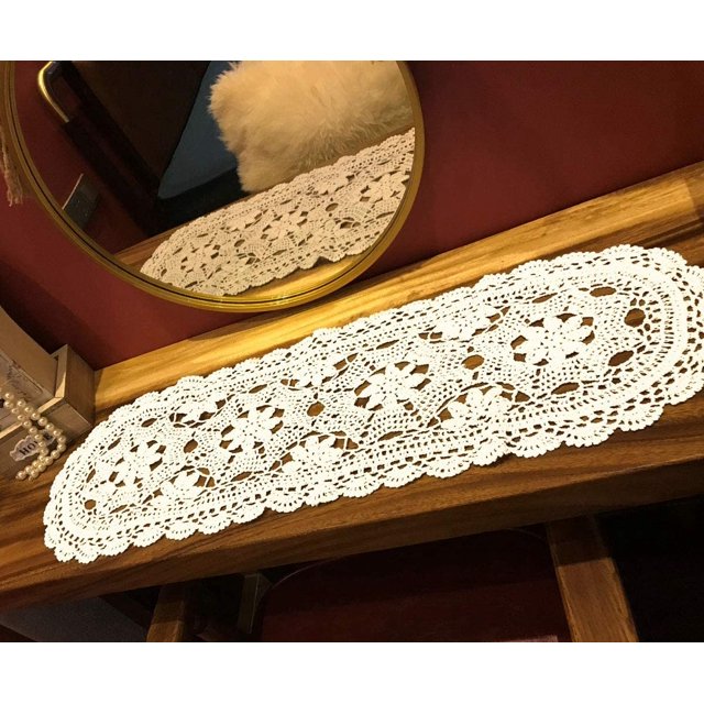 Elegant Ivory Handmade Crochet Cotton Table Runner Lace Doilies Doily