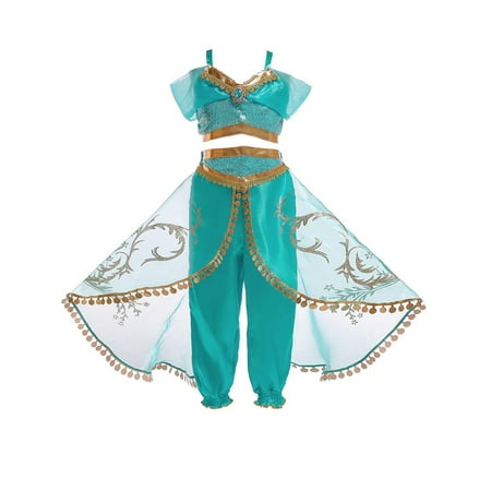 Little Girls Clothes Aladdin Jasmine Halloween Princess Costume Set Fancy Dress Tassel Dreamy Party Outfits 3-4 Years
