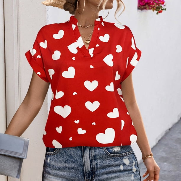 Fiudx Ofertas de La Semana Blusa de Manga Corta con Cuello En V y Estampado Cómodo Informal para Mujer a La Moda
