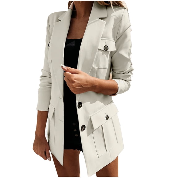 AIEOTT Women's Work Office Blazer Jacket Long Coat Blazers Casual Office Lapel Collar Suit Open Front Outwear