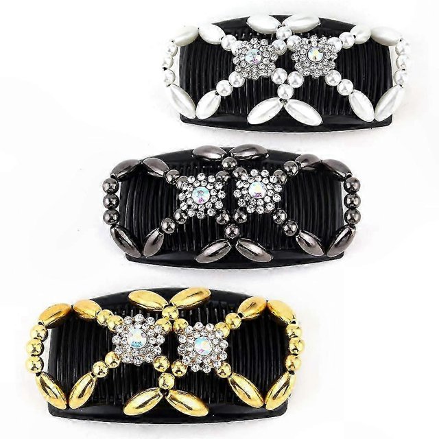 Stretch Elastic Hair Combs Set, 3pcs Double-Sided Clips for Secure Hold