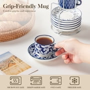Malacasa Stackable Espresso Cups Set of 6, 2.5 oz Cappuccino Cups with Saucers and Rack, Coffee Mugs for Specialty Coffee Drinks, Latte and Tea