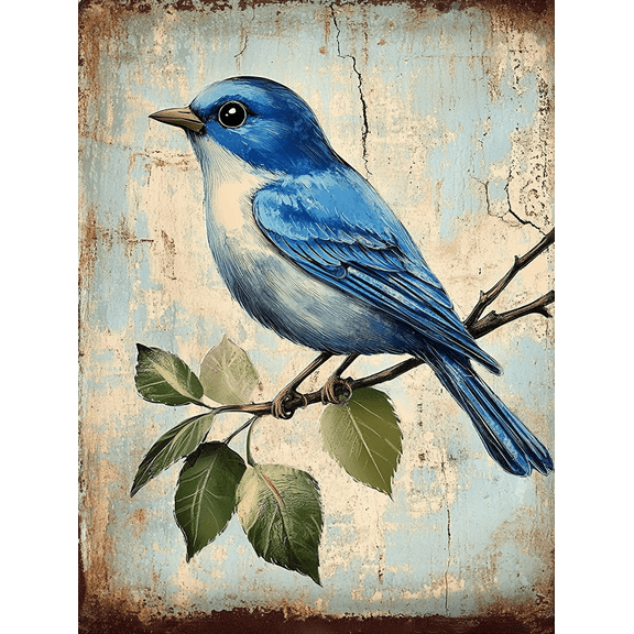 Blue Bird on Branch Decorative Painting/Canvas Art， Suitable for Living Room， Bedroom， Office， Dining Room， Kitchen， Hallway， Study， Apartment， Hotel， Cafe and Rustic Home Decor.
