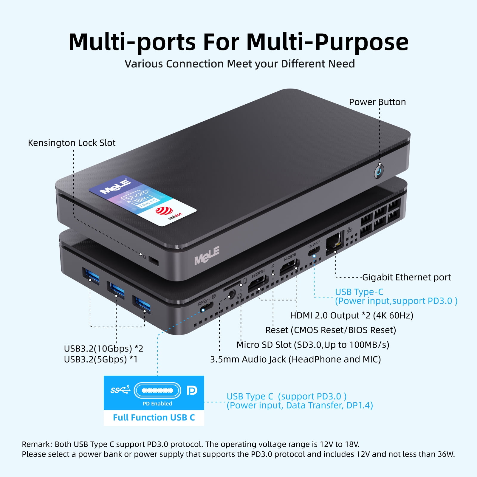 MeLE Slim Mini PC Overclock3C, Celeron N5095 32GB 512GB 4K UHD Mini Desktop Computer
