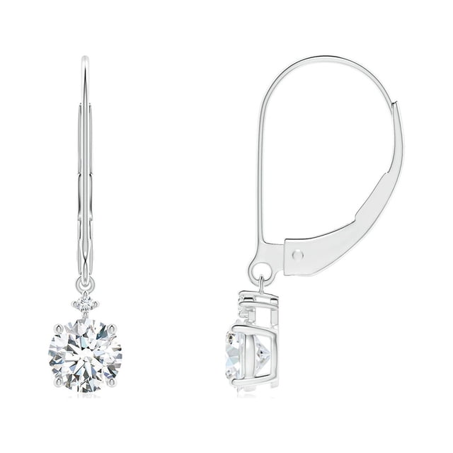 Angara Lab Grown Diamond Earrings - Prong-Set Round Diamond Leverback Dangle Earrings in Platinum for Women