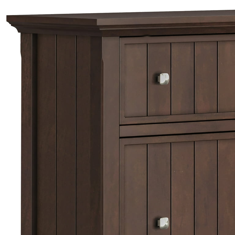 Simpli Home Acadian Solid Wood 32 inch Wide Transitional Entryway Shoe Storage Cabinet in Brunette Brown