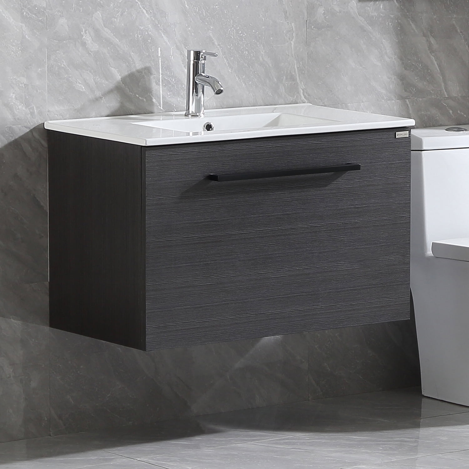 24" Wall Mount Bathroom Vanity Black Wood + Sink