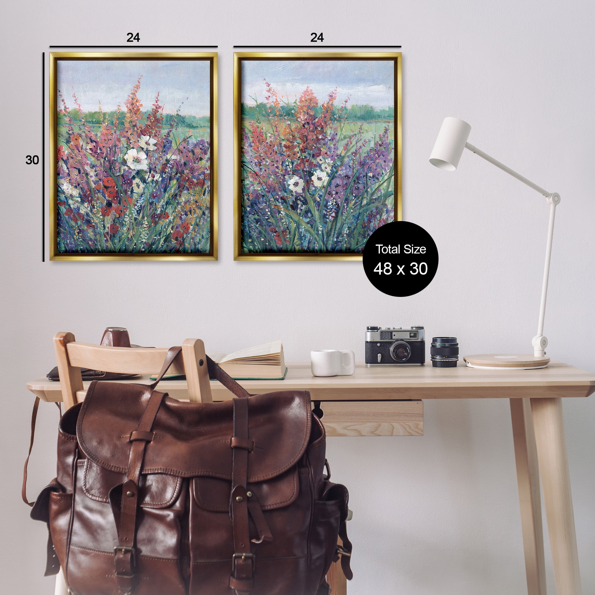 Stupell Industries Blooming Meadow Plants Botanical & Floral Painting Gold Floater Framed Canvas Art Print Wall Art, 25 x 31, Set of 2