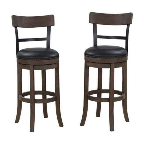 Home Square 2 Piece 26" Height Swivel Bar Stool Set in Washed Brown and Black