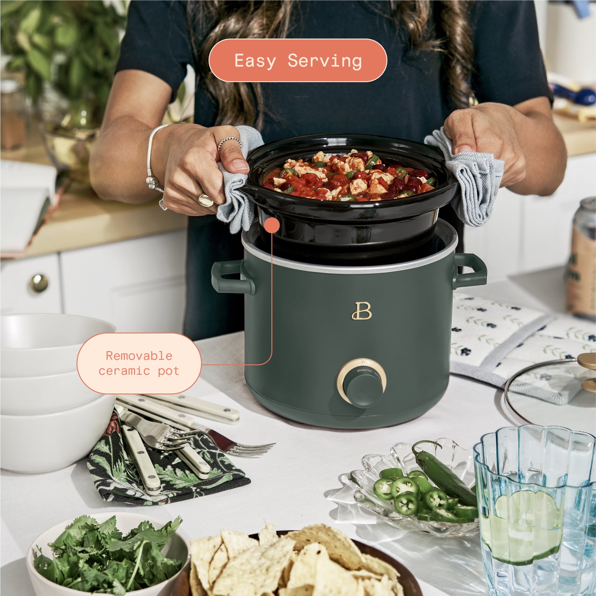 Beautiful 2-Pack 2qt Slow Cooker, Thyme Green, White Icing by Drew Barrymore