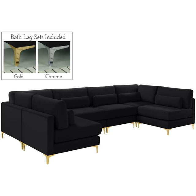 Meridian Furniture Julia Black Velvet Modular Sectional (6 Boxes)