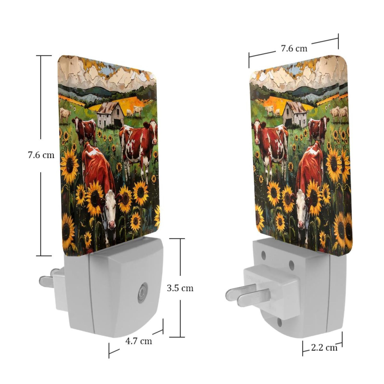 PhooArto Farm Cows Sunflowers Plug in LED Night Light Auto Sensor Dusk to Dawn Decorative Night for Bedroom, Bathroom, Kitchen, Hallway, Stairs, Baby's Room, Energy Saving