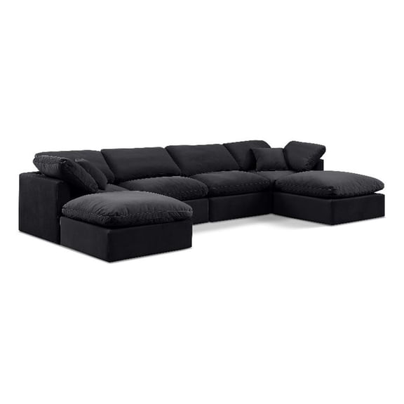 Meridian Furniture Indulge 129" Velvet U-Shaped Modular Sectional in Black