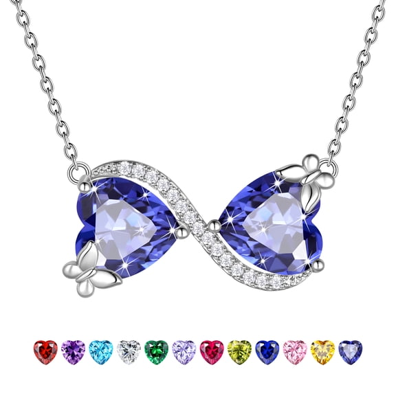 Juwaliy Infinity Heart Butterfly Necklace December Birthstone Tanzanite Blue Pendant Women Jewelry Daughter Grandma Wife Christmas Birthday Gifts