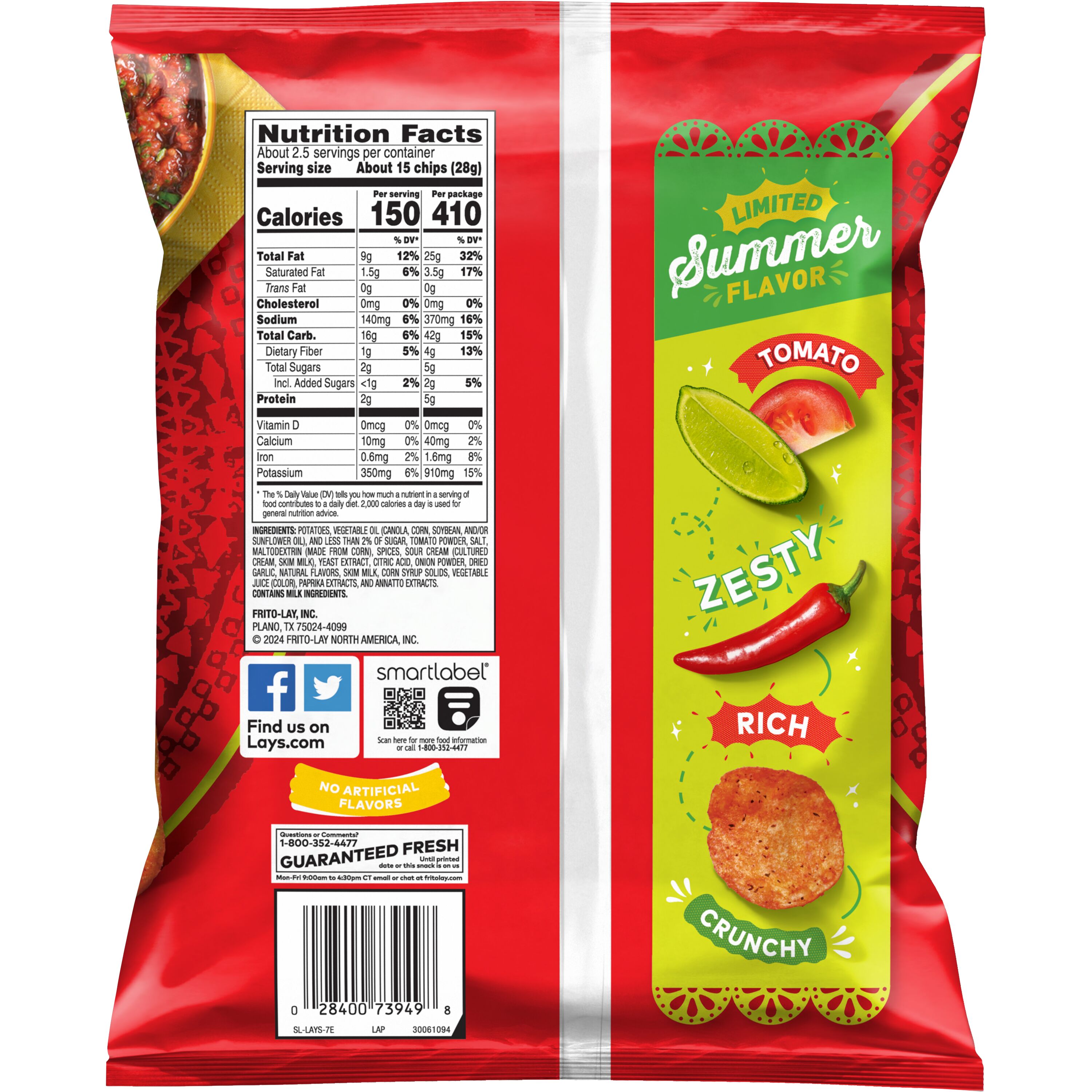 Lay's Salsa Fresca Potato Chips, 2.625 oz bag