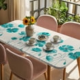 thumbnail image 3 of Turquoise Flowers Table Cloths for 3 Foot Rectangle Tables, Spring Retro Watercolor Botanical Floral Patio Waterproof Elastic Fitted Tablecloths, Washable Rectangular Table Cover for Camping, 3 of 8