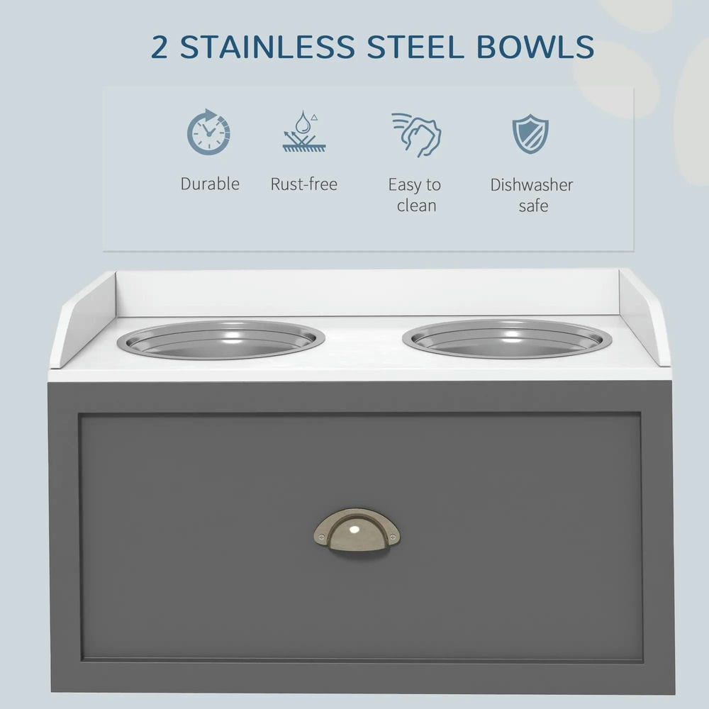 Spaco Pet Feeding Station, Pet Dish Bowl Set with Storage, 2 Elevated Dog Bowls for Large Sized Dogs, Gray