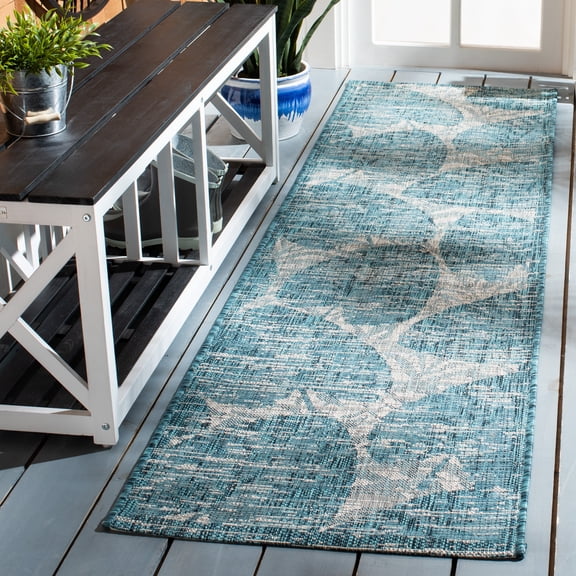 SAFAVIEH Courtyard Alene Floral Indoor/Outdoor Runner, 2'3" x 8', Grey/Aqua