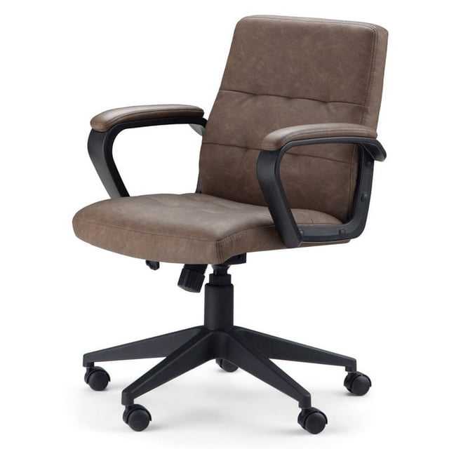 Simpli Home Brewer Faux Leather Swivel Office Chair in Distressed Brown